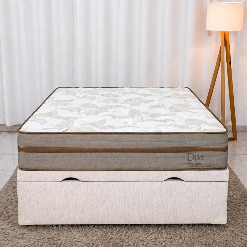 Colchão Casal Due Molas Ensacadas - Viero + Base Box Baú Casal Prime Confort Corino Palha Blindado - Issacar 138x188x71 | Suporta até 240kg - Imagem 3