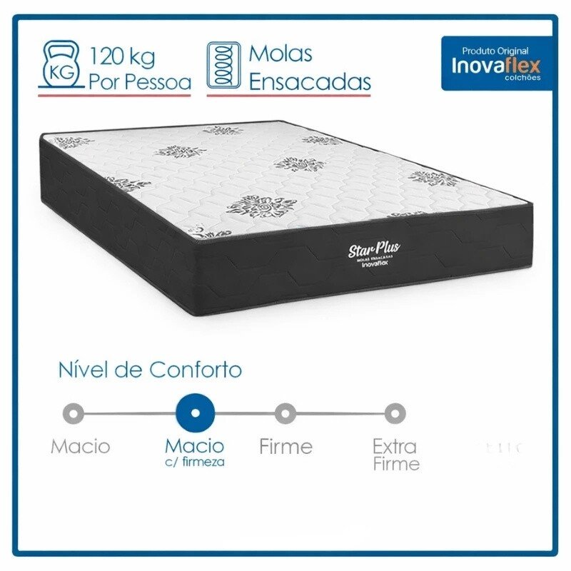 Colchão Queen Star Plus 158x198x25 Molas Ensacadas Pocket - Inovaflex | Suporta até 120kg - Imagem 2