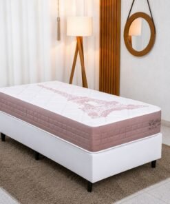 Colchão Solt. Eiffel Molas Ensacadas Rosa - Anjos + Box Solt. Korino Branca - 88x188x63 | Suporta até 130kg