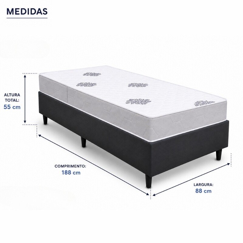Colchão Solteiro Confort Premium Ortopédico D28 - Inovaflex + Box Solt. Korino Preto Ortobel - 88x188x55 | Suporta até 120kg - Imagem 2