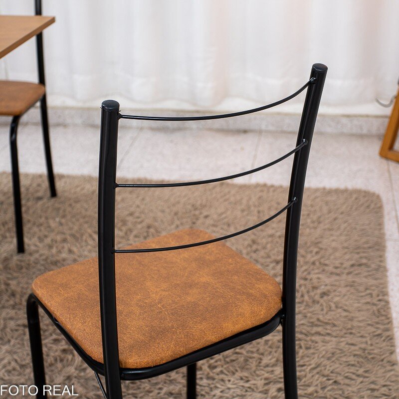 Conjunto Mesa Belize Quadrada 68x68 Naturale Base Órion Preto Fosco + 4 Cadeiras Belize Korino Marrom - Tubo Minas - Imagem 4