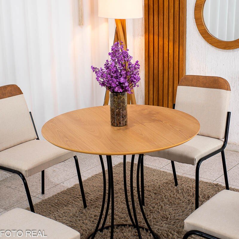 Conjunto Mesa Malta Redonda 90x90 Cinamomo Base Ônix Preto Fosco + 4 Cadeiras Malta Bege - Tubo Minas - Imagem 2