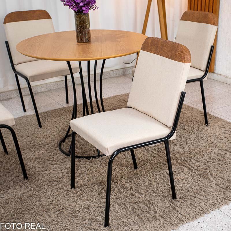 Conjunto Mesa Malta Redonda 90x90 Cinamomo Base Ônix Preto Fosco + 4 Cadeiras Malta Bege - Tubo Minas - Imagem 4