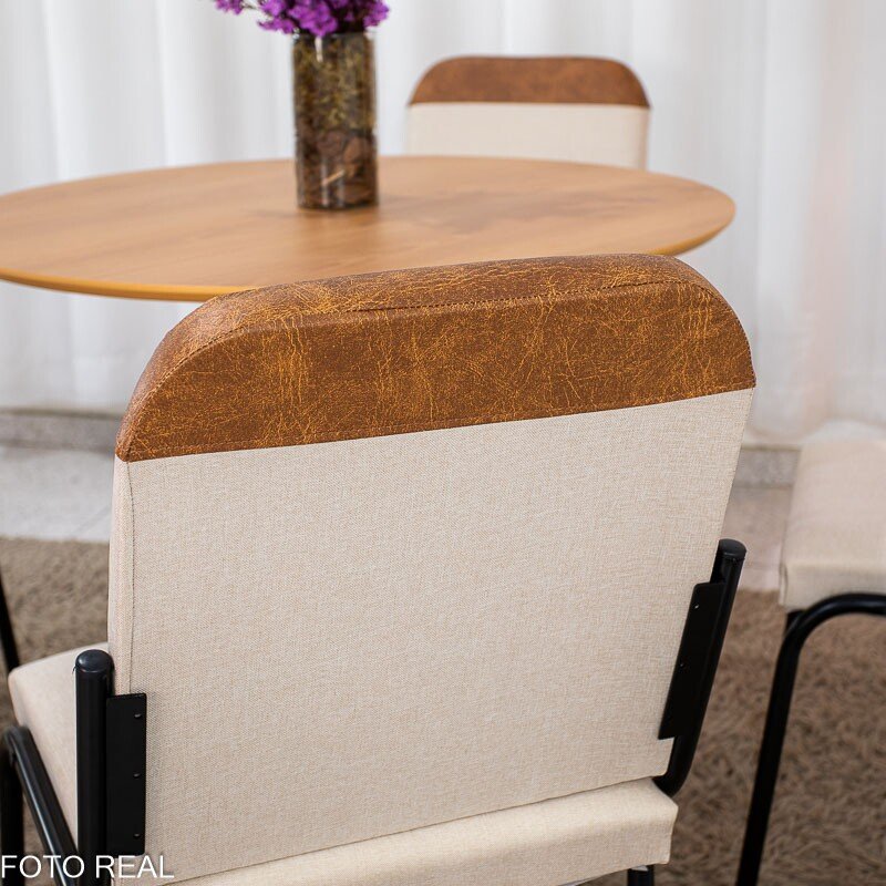 Conjunto Mesa Malta Redonda 90x90 Cinamomo Base Ônix Preto Fosco + 4 Cadeiras Malta Bege - Tubo Minas - Imagem 5