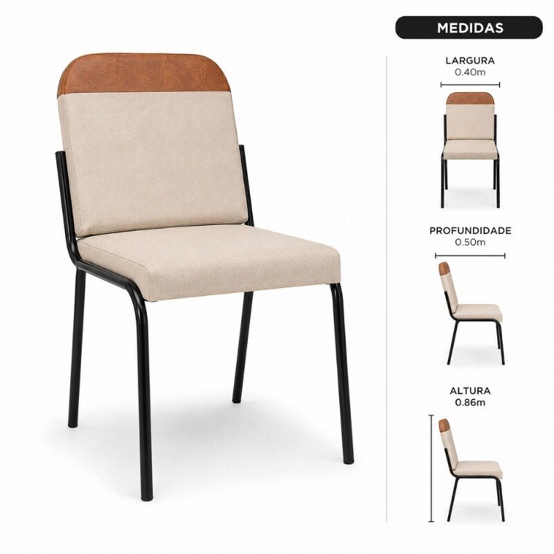 Conjunto Mesa Malta Redonda 90x90 Cinamomo Base Ônix Preto Fosco + 4 Cadeiras Malta Bege - Tubo Minas - Imagem 6