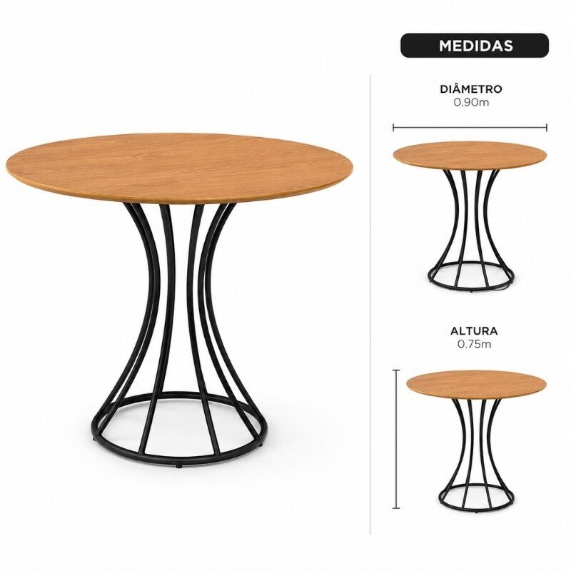Conjunto Mesa Malta Redonda 90x90 Cinamomo Base Ônix Preto Fosco + 4 Cadeiras Malta Bege - Tubo Minas - Imagem 7