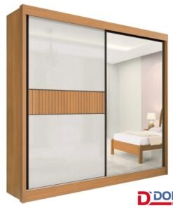 Guarda-Roupa Casal 2 Portas Titanium Ripado MDF Cinamomo/Off White Larg. 2.20m D Doro