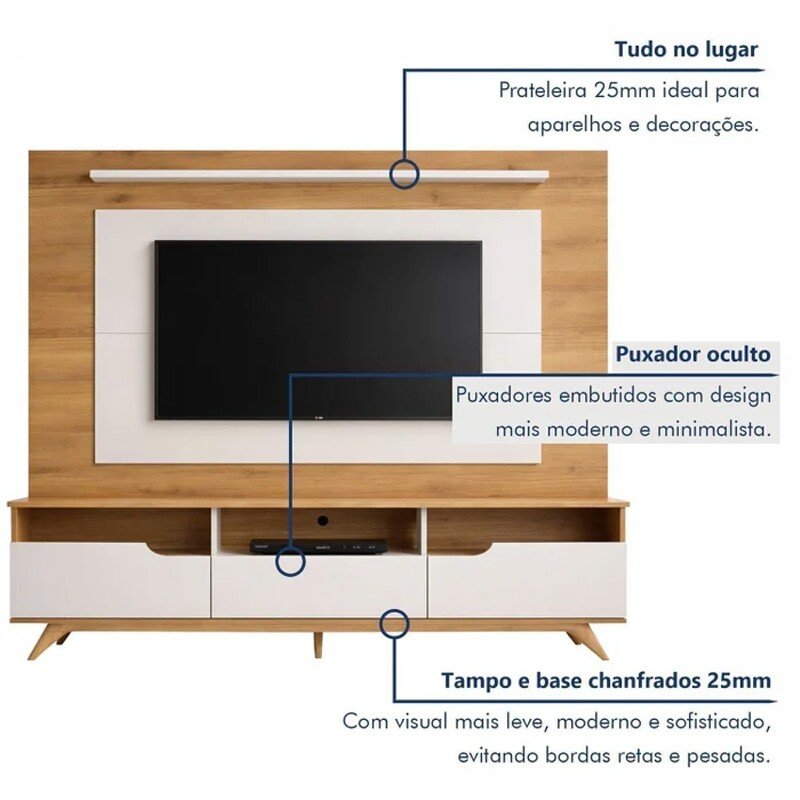 Home Theater Diplomata Cinamomo/Off White Larg. 2.00m para TV até 60'' - Valdemóveis - Imagem 5