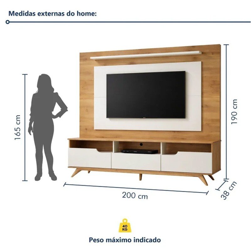 Home Theater Diplomata Cinamomo/Off White Larg. 2.00m para TV até 60'' - Valdemóveis - Imagem 7