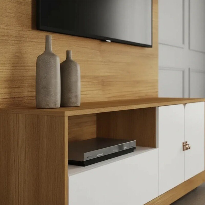 Home Theater Monza Cinamomo/Off White Larg. 1.30m para TV's até 55'' - Valdemóveis - Imagem 3