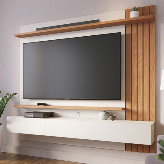 Home Suspenso Juriti Larg. 1.80m Off White Matte/Freijó para TV até 70" - Colibri
