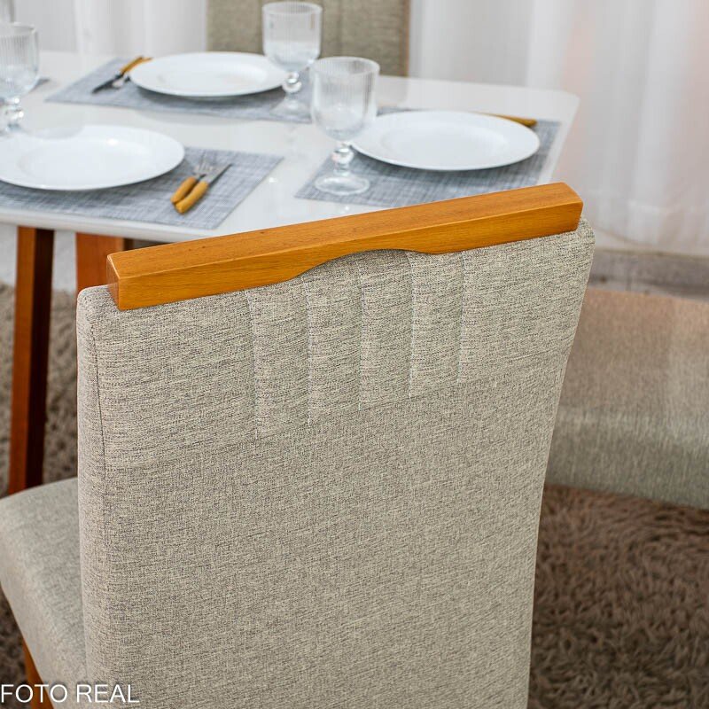 Mesa de Jantar Bali 120×80 Vidro Off/Base Madeira + 4 Cad. Atlanta Linho Bege Cru Madeira Minas Plac - Entregue Montada - Imagem 6