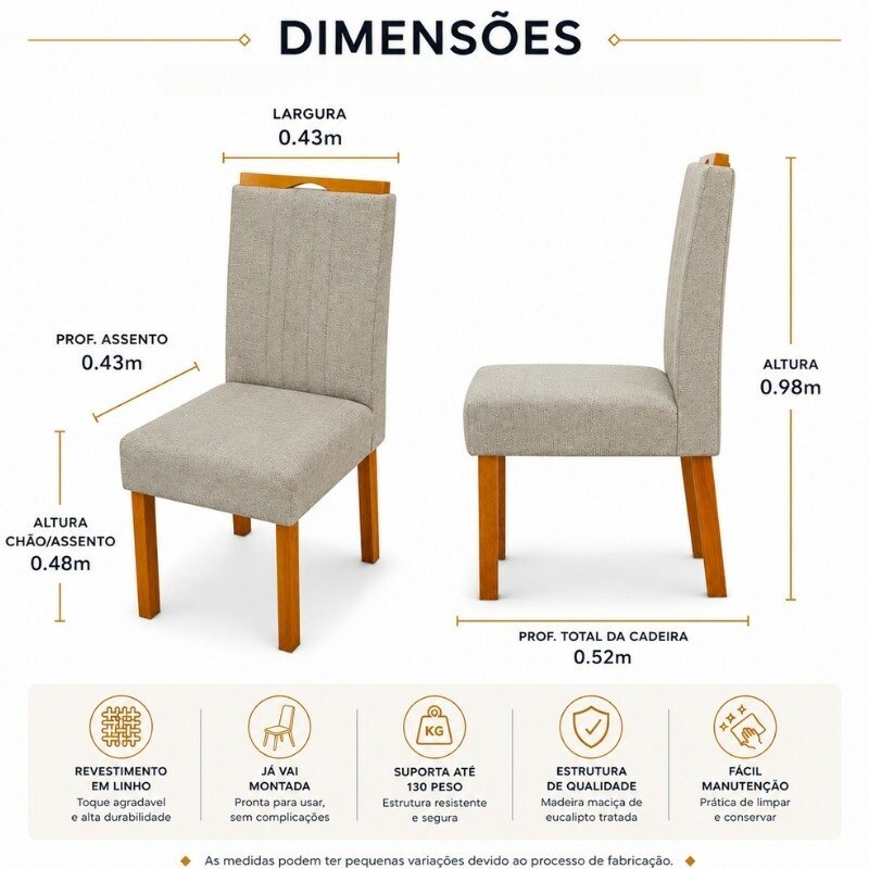 Mesa de Jantar Bali 120×80 Vidro Off/Base Madeira + 4 Cad. Atlanta Linho Bege Cru Madeira Minas Plac - Entregue Montada - Imagem 11