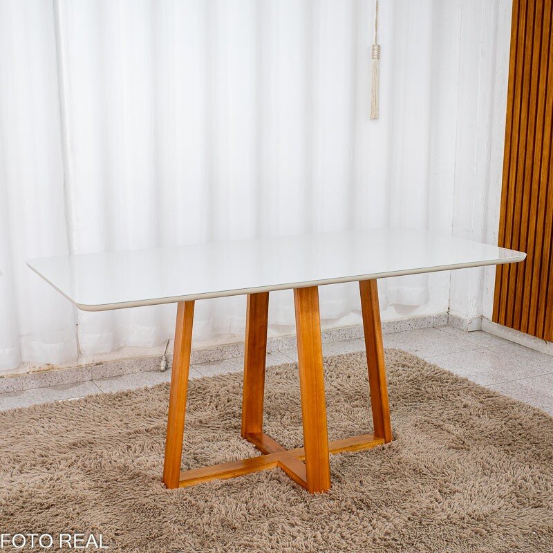 Mesa de Jantar Bali 160×80 Vidro Off/Base Madeira + 6 Cad. Londres Veludo Prata Madeira Minas Plac - Entregue Montada - Imagem 8