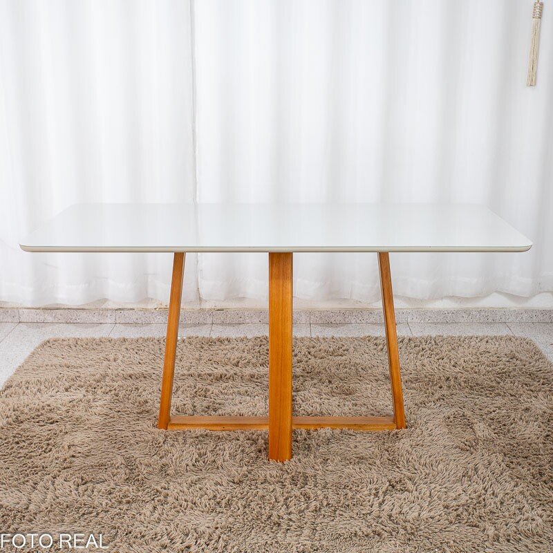 Mesa de Jantar Bali 160×80 Vidro Off/Base Madeira + 6 Cad. Londres Veludo Prata Madeira Minas Plac - Entregue Montada - Imagem 10