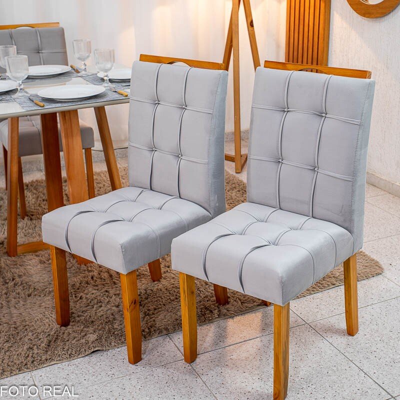 Mesa de Jantar Bali 120×80 Vidro Off/Base Madeira + 4 Cad. Londres Veludo Prata Madeira Minas Plac - Entregue Montada - Imagem 7