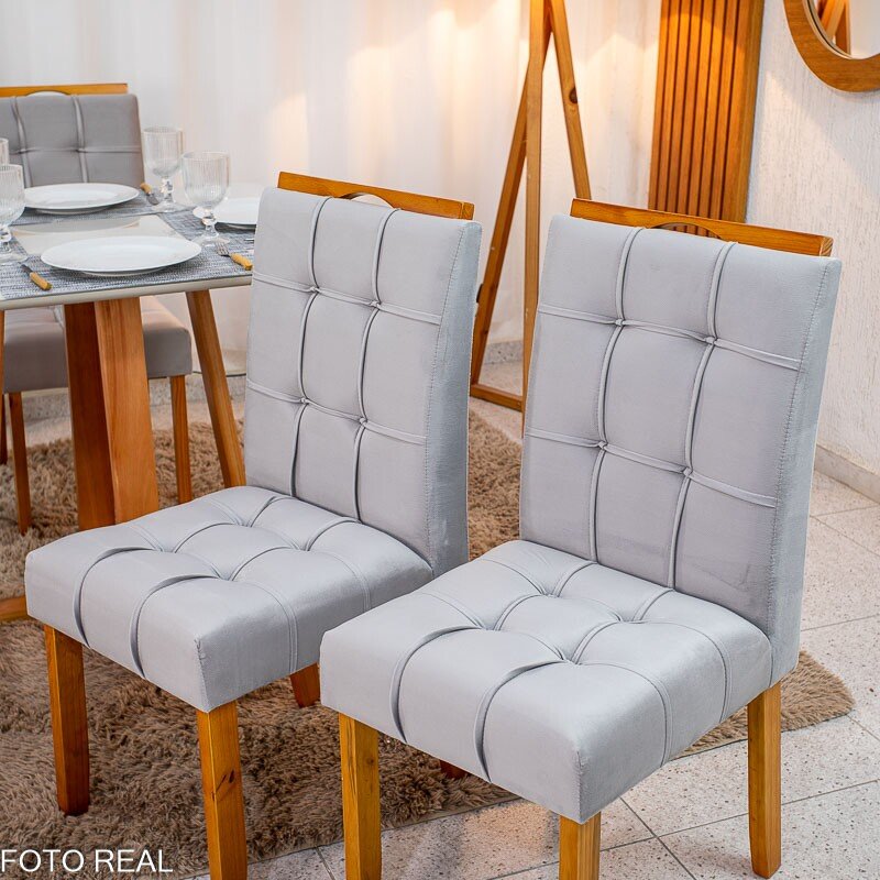 Mesa de Jantar Bali 120×80 Vidro Off/Base Madeira + 4 Cad. Londres Veludo Prata Madeira Minas Plac - Entregue Montada - Imagem 8