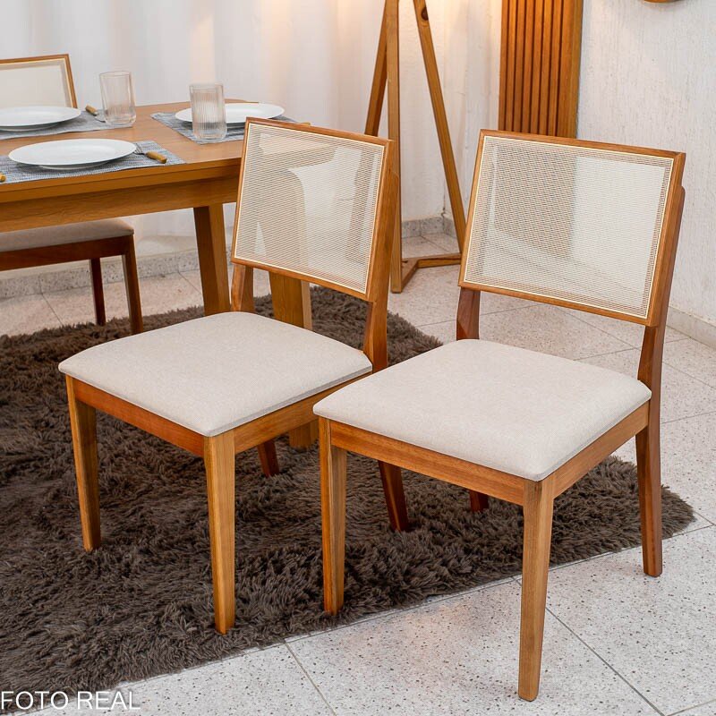 Mesa de Jantar Londrina 120x80 Cinamomo Rufato + 4 Cad. Dubai Linho Bege Madeira - Art Assento - Imagem 6