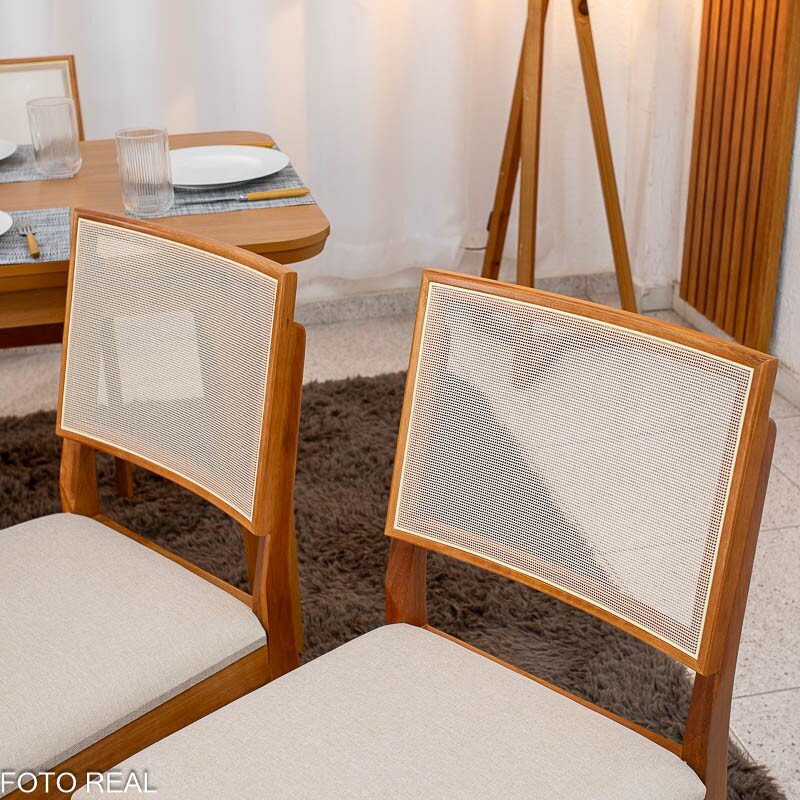 Mesa de Jantar Londrina 120x80 Cinamomo Rufato + 4 Cad. Dubai Linho Bege Madeira - Art Assento - Imagem 8