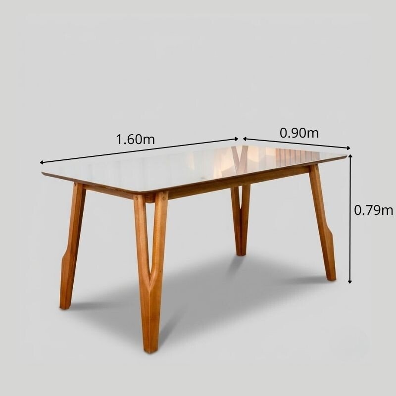 Mesa de Jantar Siena 160x90 Vidro Off/Base Madeira + 6 Cad. Lisboa Veludo Marrom 509 Madeira Art Assento - Entregue Montada - Imagem 7
