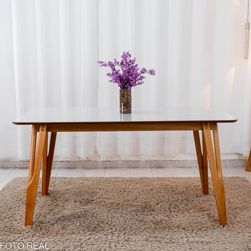 Mesa de Jantar Siena 160x90 Vidro Off/Base Madeira + 6 Cad. Lisboa Veludo Marrom 509 Madeira Art Assento - Entregue Montada - Imagem 8