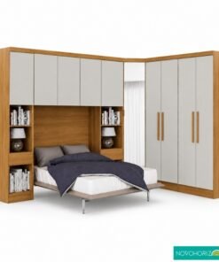 Modulado Cumaru/Fendi Fosco 1 Roupeiro Moderni 4 Pts + 2 Criado Rizon + 1 Canto Oblíquo Rizon C/Espelho + 1 Aéreo 3 portas Rizon - Novo Horizonte