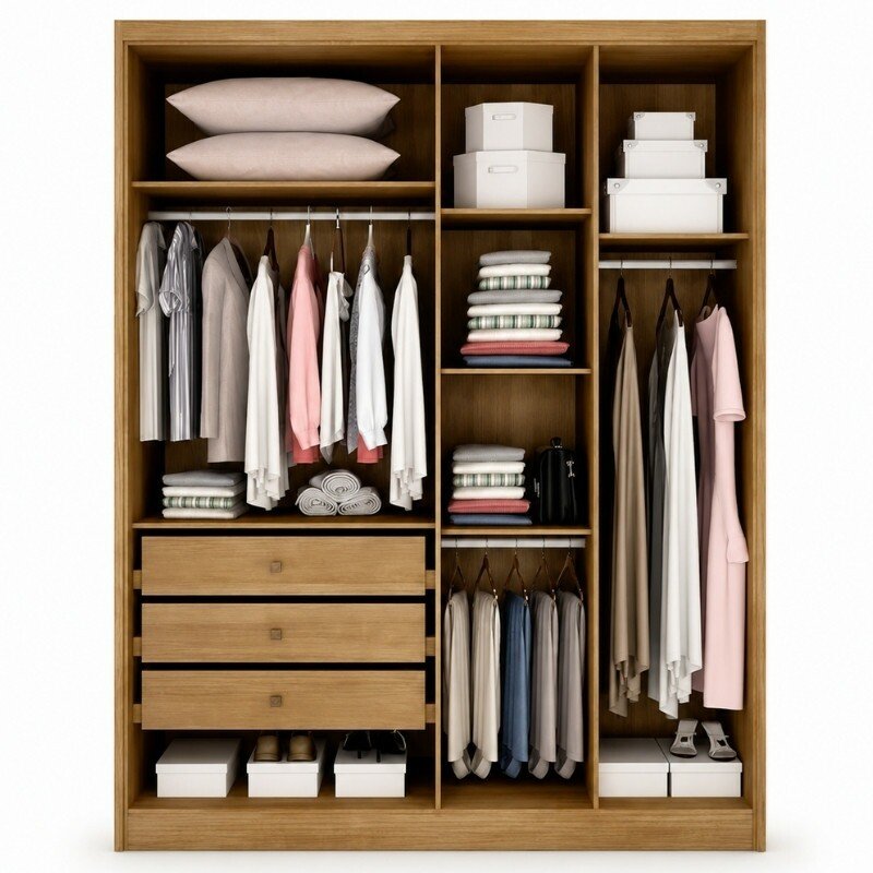Modulado Cumaru/Fendi Fosco 1 Roupeiro Moderni 4 Pts + 2 Criado Rizon + 1 Canto Oblíquo Rizon C/Espelho + 1 Aéreo 3 portas Rizon - Novo Horizonte - Imagem 10