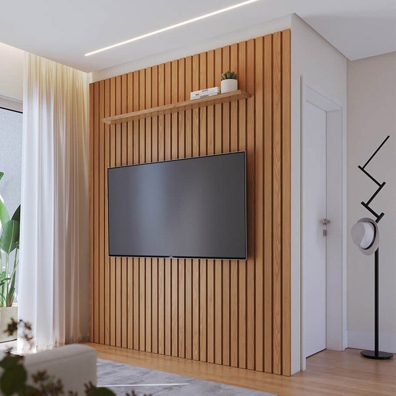 Painel Ripado Niágara Larg. 1.95m Freijó para TV's até 82'' - Colibri