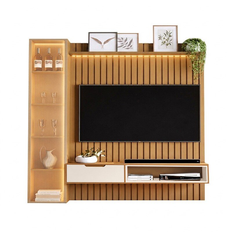 Combo Painel Ripado Plus Modular Nature + Nicho Tucumã Nature/Off + Torre Modular 2.2 Nature + Prateleira Nice Nature Larg. 2.16m - JB Bechara - Imagem 2