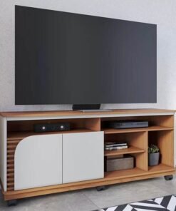 Rack Bancada Jurerê Larg. 1.50m Freijó/Off White Matte para TV até 65"- Colibri