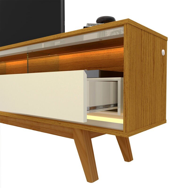 Rack Requinte Larg. 2.12m Naturale/off C/ Led 100% MDF para TV até 75" - Gelius - Imagem 4