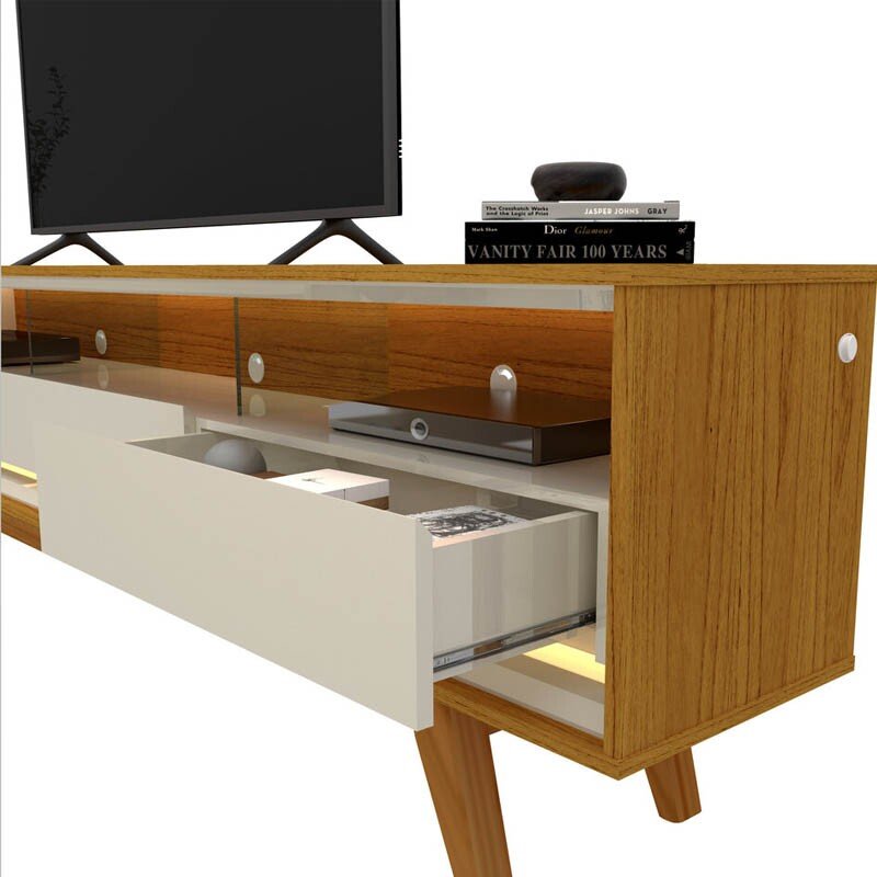 Rack Requinte Larg. 2.12m Naturale/off C/ Led 100% MDF para TV até 75" - Gelius - Imagem 3