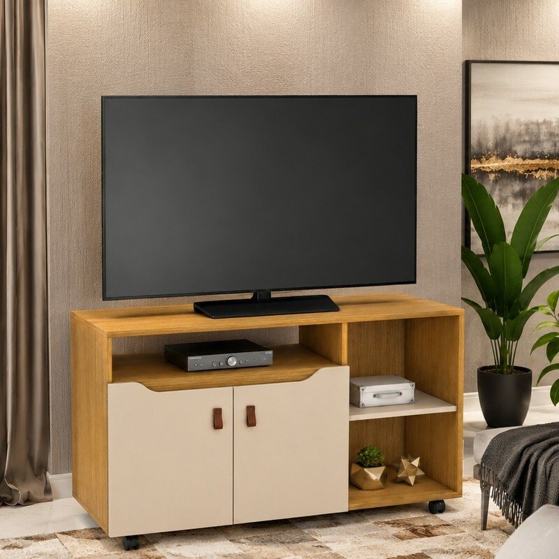 Rack Seleto Candian Larg. 1.21m Cinamomo/Off para TV até 49" - JCM - Imagem 3