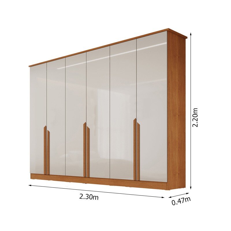 Guarda-roupa Casal Bianca 6 Portas Larg. 2.30m 100% MDF Nature/Off - Bianchi - Imagem 5