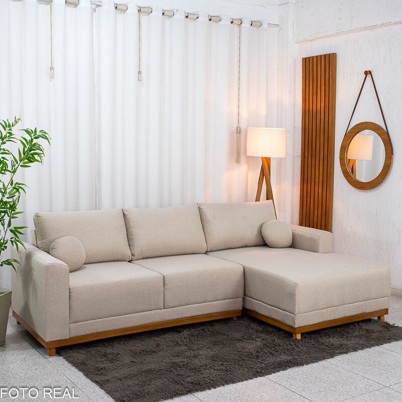 Sofá 3 Lug. Armênia C/Chaise Larg. 2.50m Linho Bege A57 - Imagem 3