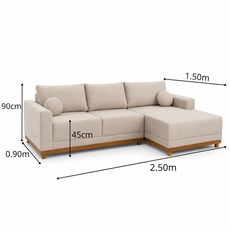 Sofá 3 Lug. Armênia C/Chaise Larg. 2.50m Linho Bege A57 - Imagem 2