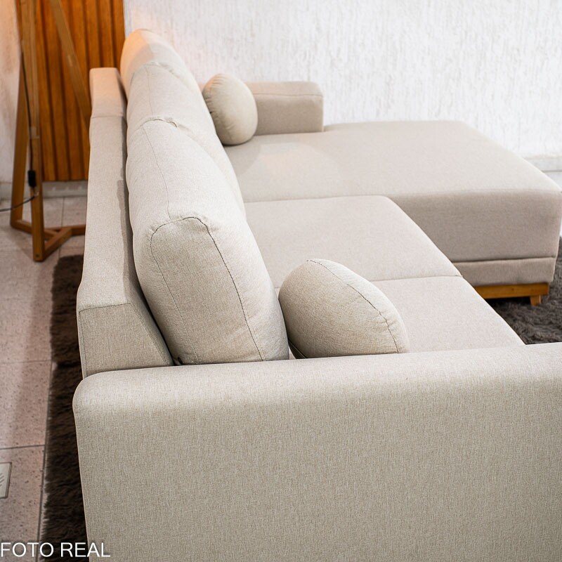 Sofá 3 Lug. Armênia C/Chaise Larg. 2.50m Linho Bege A57 - Imagem 6