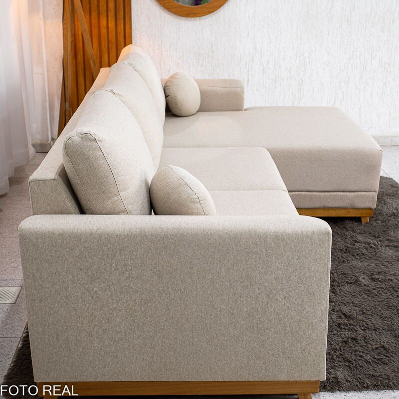 Sofá 3 Lug. Armênia C/Chaise Larg. 2.50m Linho Bege A57 - Imagem 7