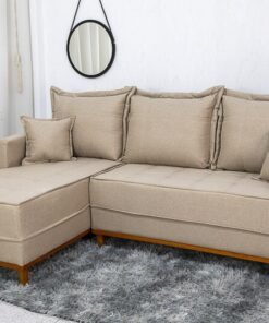 Sofá 3 Lug. Milão C/Chaise Lado Direito Linho Bege 1006 Larg. 2.30m - Molas Ensacadas