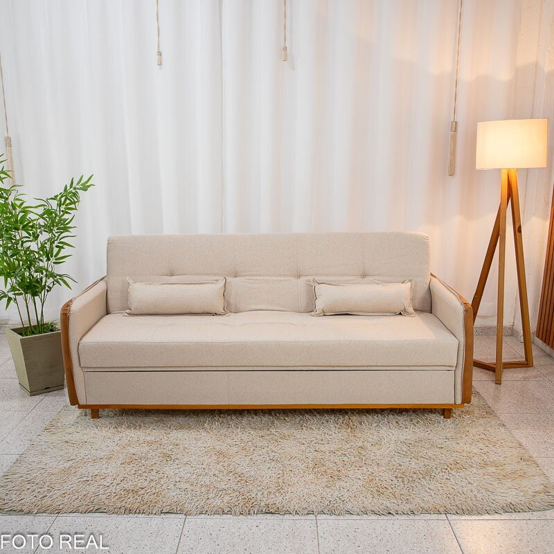 Sofá Cama Ipanema Baú Linho Bege 2274 Larg. 2.05m - Imagem 3