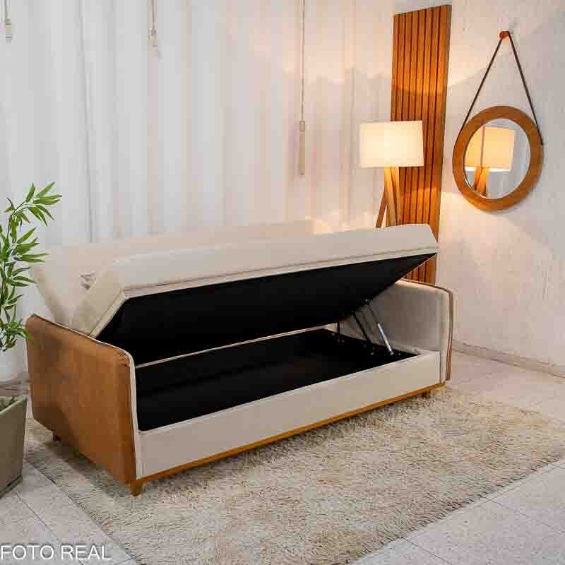 Sofá Cama Ipanema Baú Linho Bege 2274 Larg. 2.05m - Imagem 2