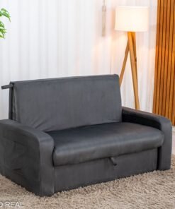 Sofá Cama Daiane Larg. 1.40m C/Baú Veludinho Chumbo 250