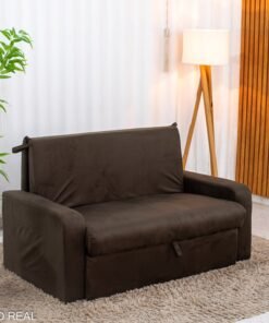 Sofá Cama Daiane Larg. 1.40m C/Baú Veludinho Marrom 256