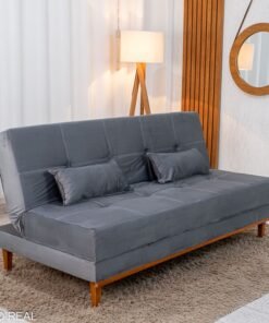 Sofá Cama Madrid Veludo Cinza 2303 Larg. 1.80m - Molas Bonnel
