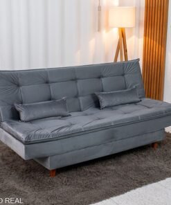 Sofá Cama Premium Veludo Cinza 2303 Larg. 1.80m