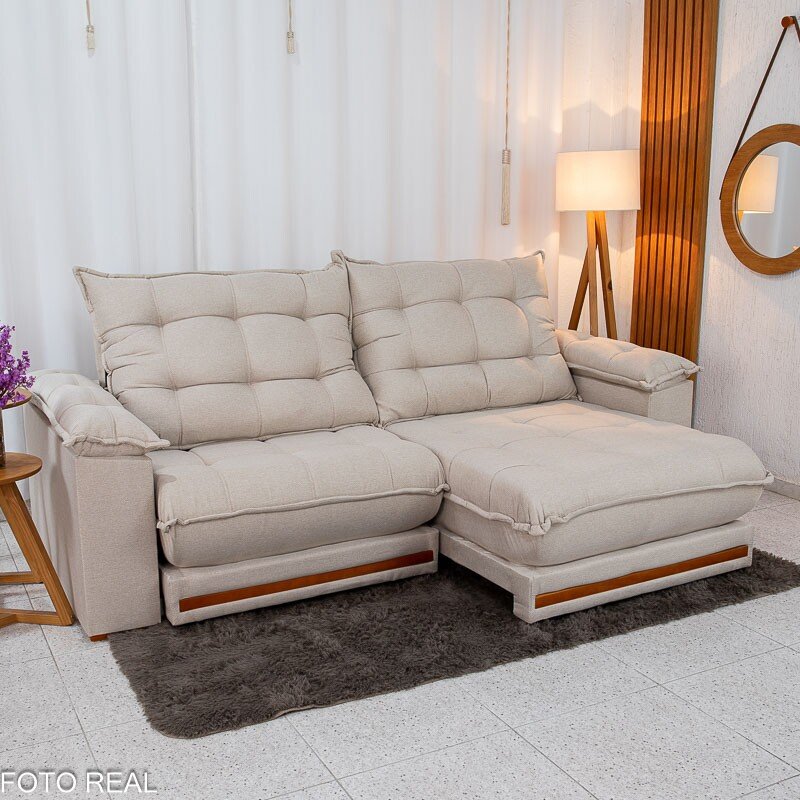 Sofá Retrátil Reclinável Barcelona 2.30m Linho Bege 459 - D33 e Molas Ensacadas Pocket