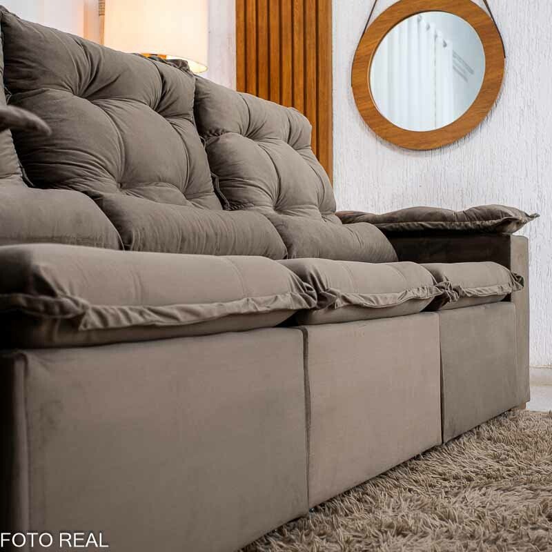Sofá Retrátil Reclinável Grécia 2.70m Veludo Marrom - Sem Caixa - Imagem 9