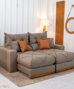 Sofá Retrátil Reclinável Gran Bello 2.00m Linho Marrom 28 - Molas Ensacadas Pocket