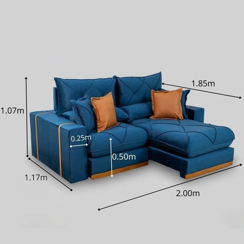 Sofá Retrátil Reclinável Gran Bello 2.00m Veludo Azul - Molas Ensacadas - Imagem 2