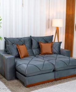 Sofá Retrátil Reclinável Gran Bello 2.00m Veludo Cinza - Molas Ensacadas